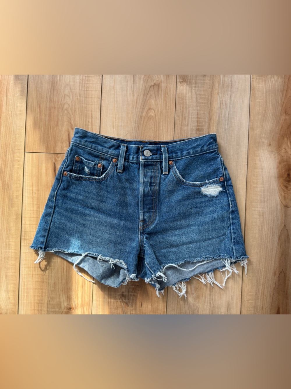 Levi's 501 Distressed Dark Blue Denim Cutoff Shorts 25